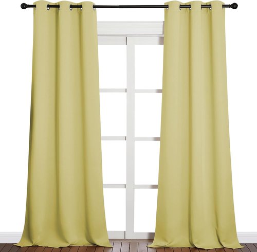 NICETOWN Blackout Curtains for Patio Glass Doors - Privacy Panel Drapes, Paler Yellow, 42" x 90" (1 Pair)