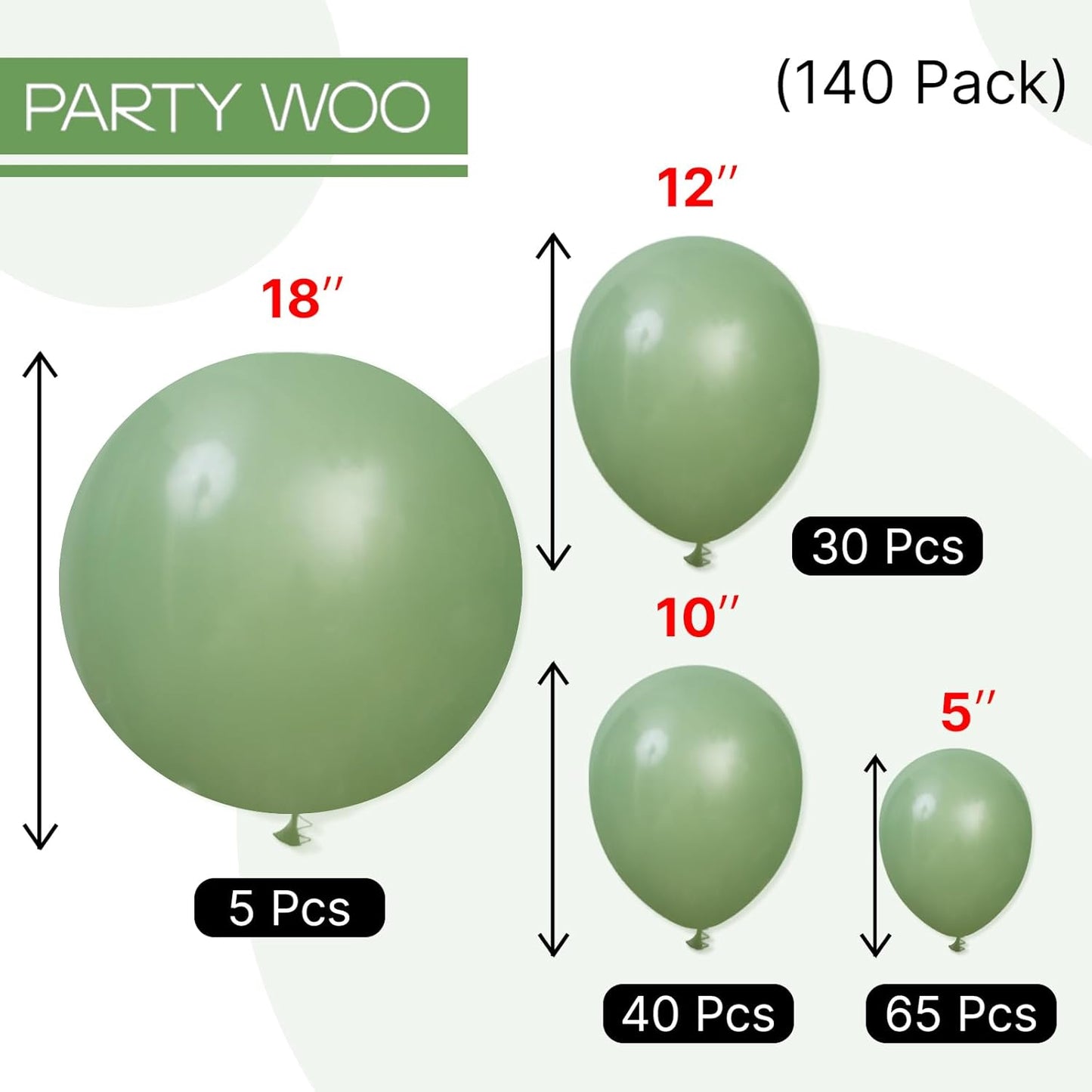 PartyWoo Sage Green Balloons - 140-Piece Set with 12", 10", 5" Sizes | Boho Jungle Party Decor