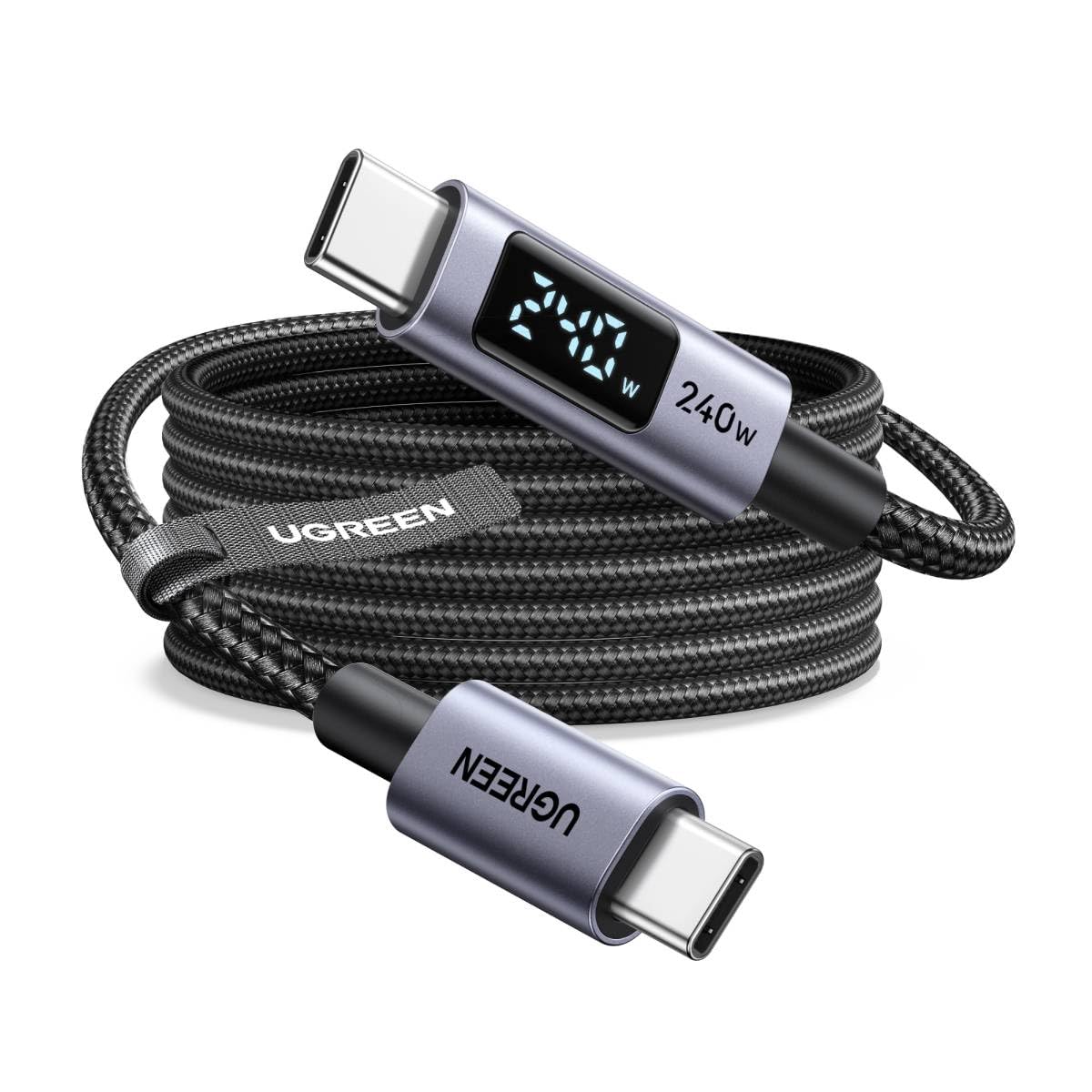 240W 100W 10FT UGREEN USB-C to USB-C Fast Charging Cable with Digital Display for Real-Time Power Monitoring, PD