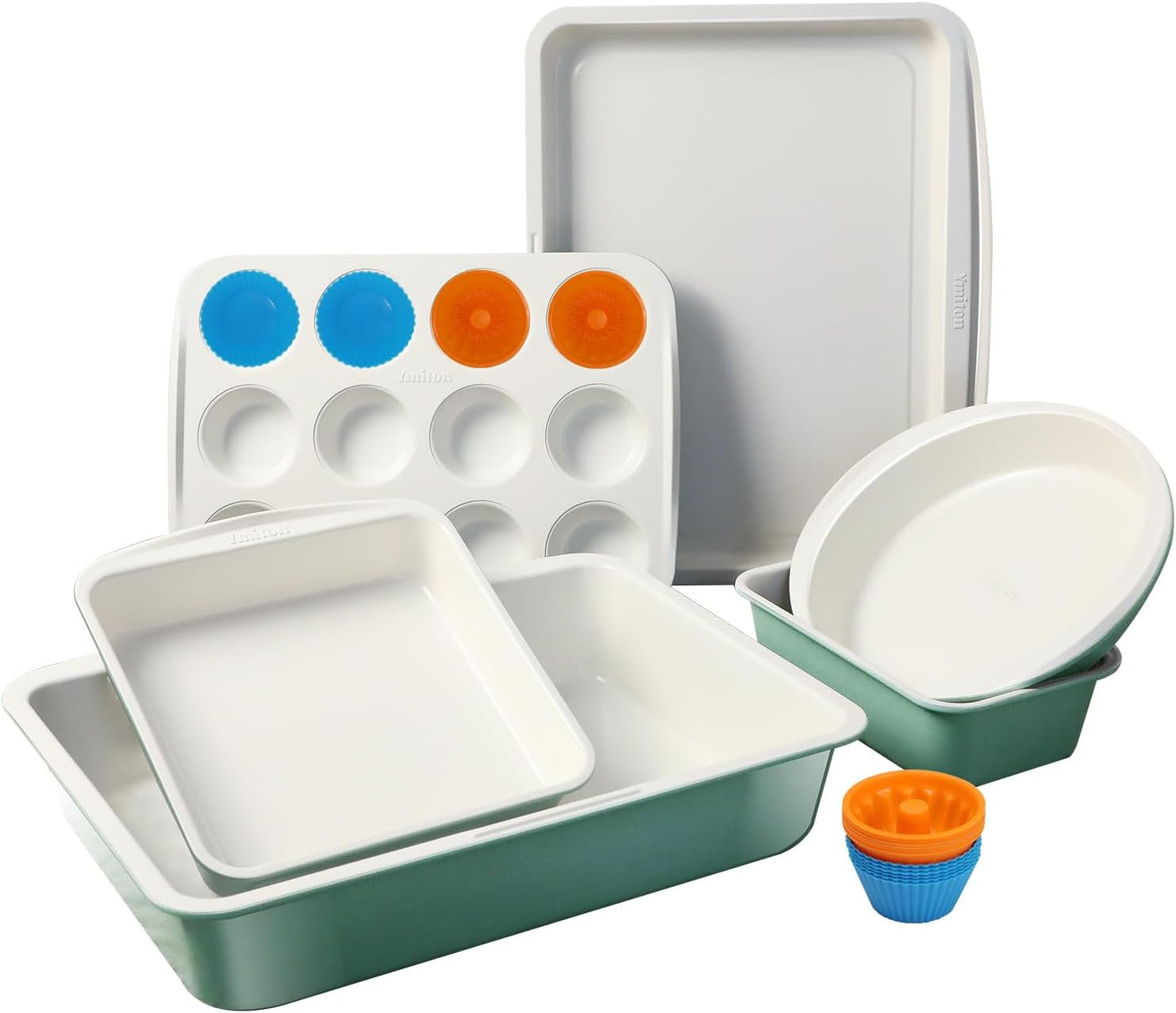 Skiennix Ceramic Nonstick Baking Pans Set - 30 PCS Stackable Bakeware, 550°F Oven Safe, Green