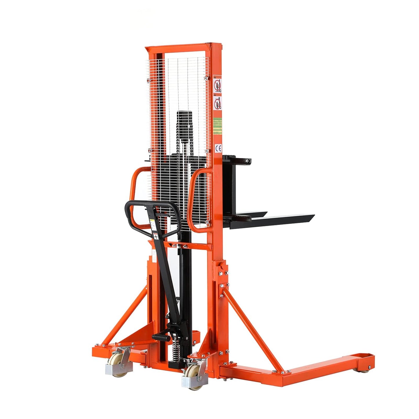 Tory Carrier Manual Stacker Material Lift 63” Lifting Height 1100lbs Capacity with Straddle Legs Hydraulic and Adjustable Forks Forklift