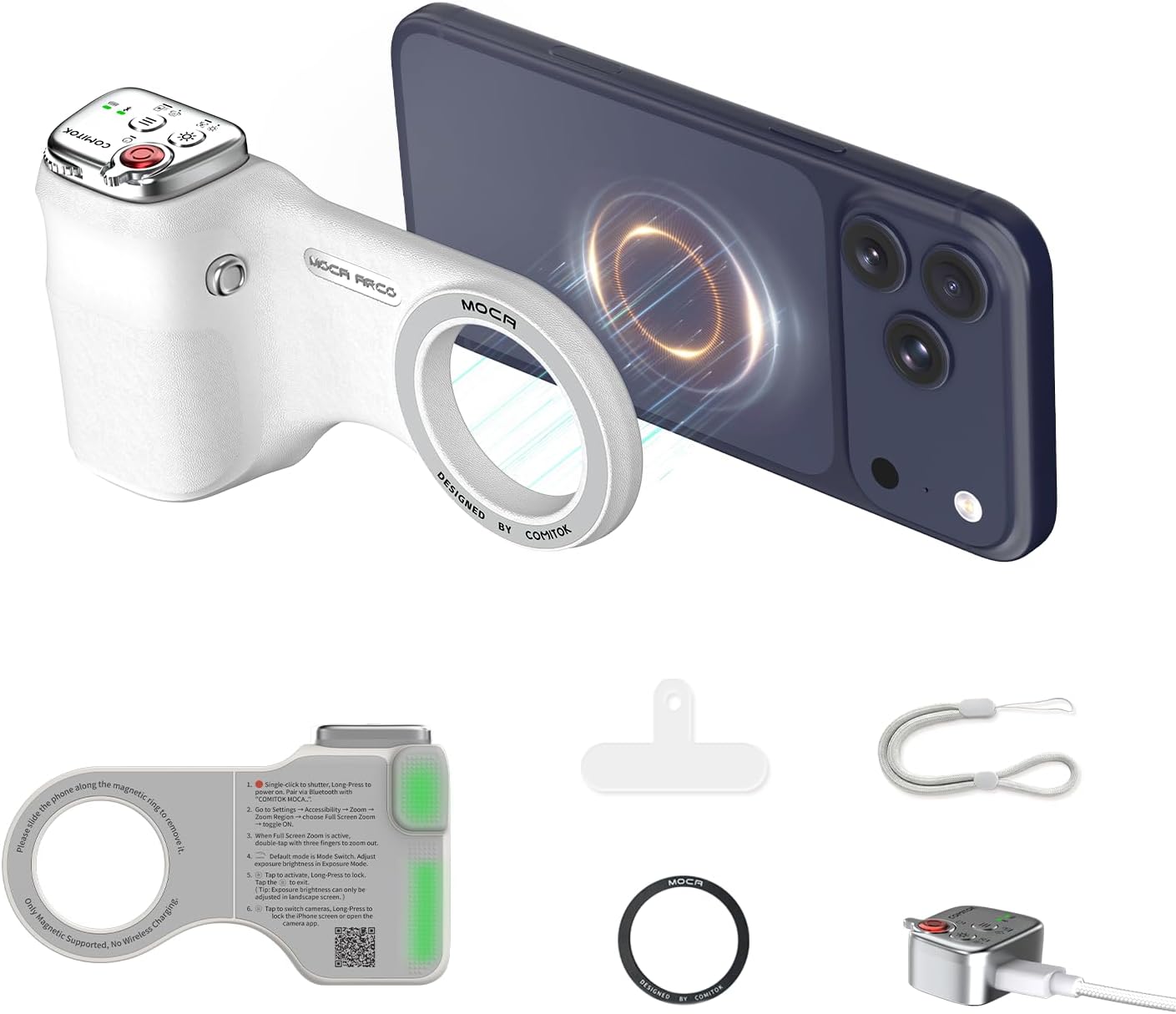 COMITOK iOS17/18/26 Phone Camera Grip MOCA ARCO for Video Recording with Thumb Rest Area Design for iPhone Pro Max