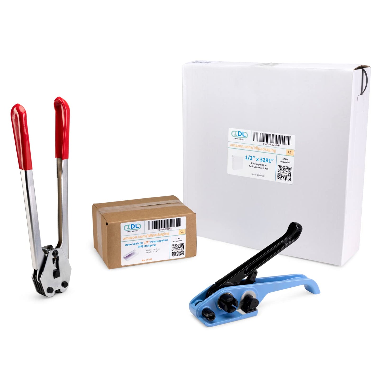 IDL Packaging Portable 1/2" x 3281' Polypropylene (PP) Strapping Kit, 300 lbs Break Strength – Packaging Poly Strapping Solution – Enough Strapping and Seals for 500 Uses Before Refill