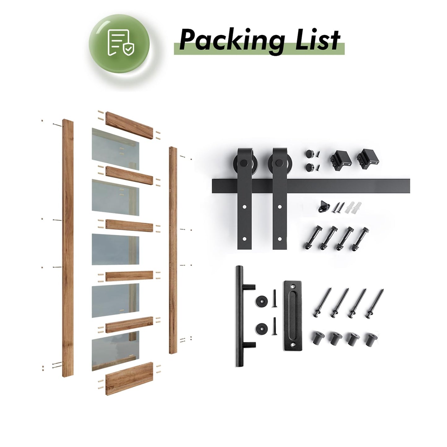 FREDBECK 38 x 80 inch Glass Barn Door with 6.6FT Barn Door Hardware Kit & Handle Included,5-Panel Frosted Glass, Water-Proof Surface,Pre-Drilled Holes,Need Assembly