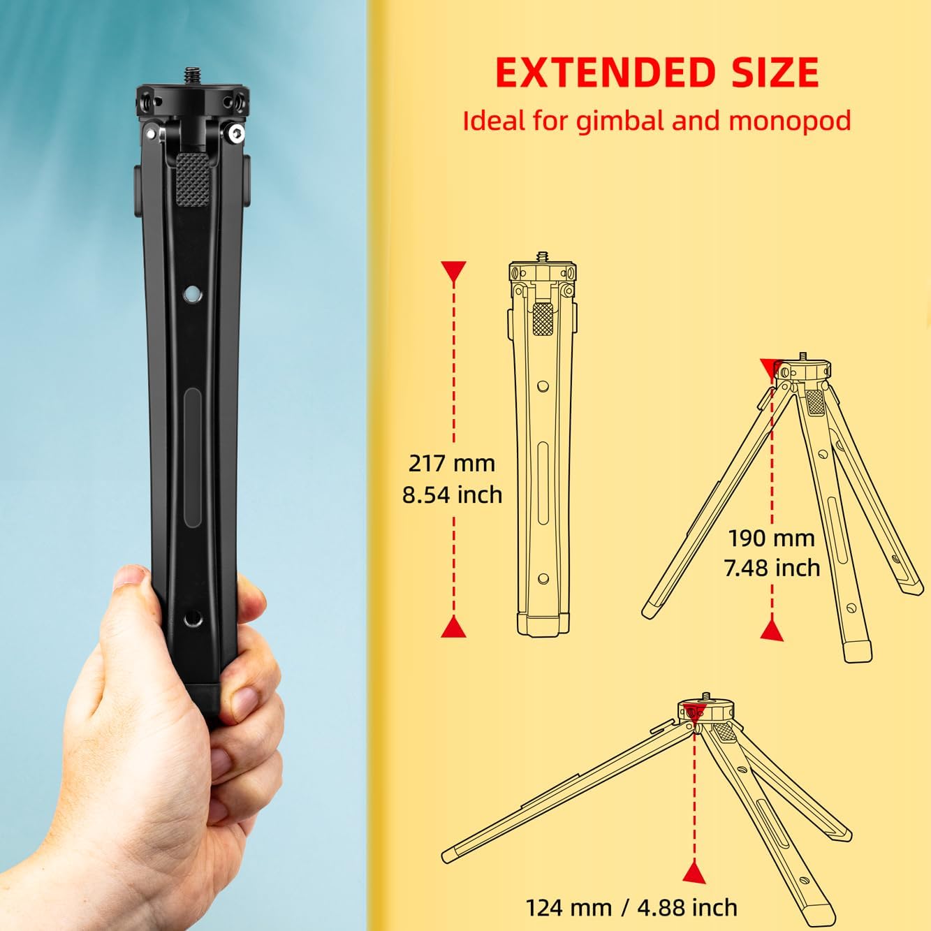 etc(40kg/88lb Zeadio Heavy Duty Metal Tripod Stand - Adjustable Universal Small Table Tripod for Camera, Gimbal, Action