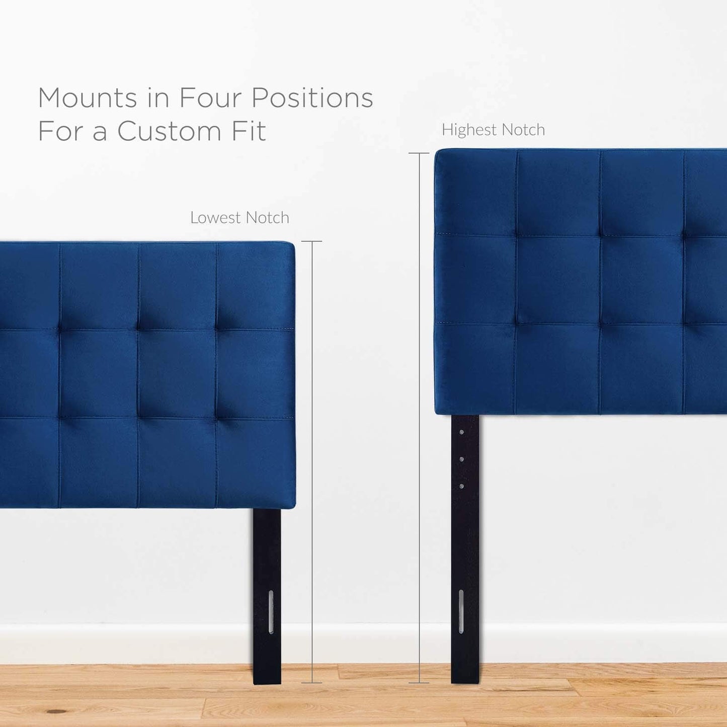 Modway Lily Biscuit Tufted Twin Performance Velvet Headboard, Navy