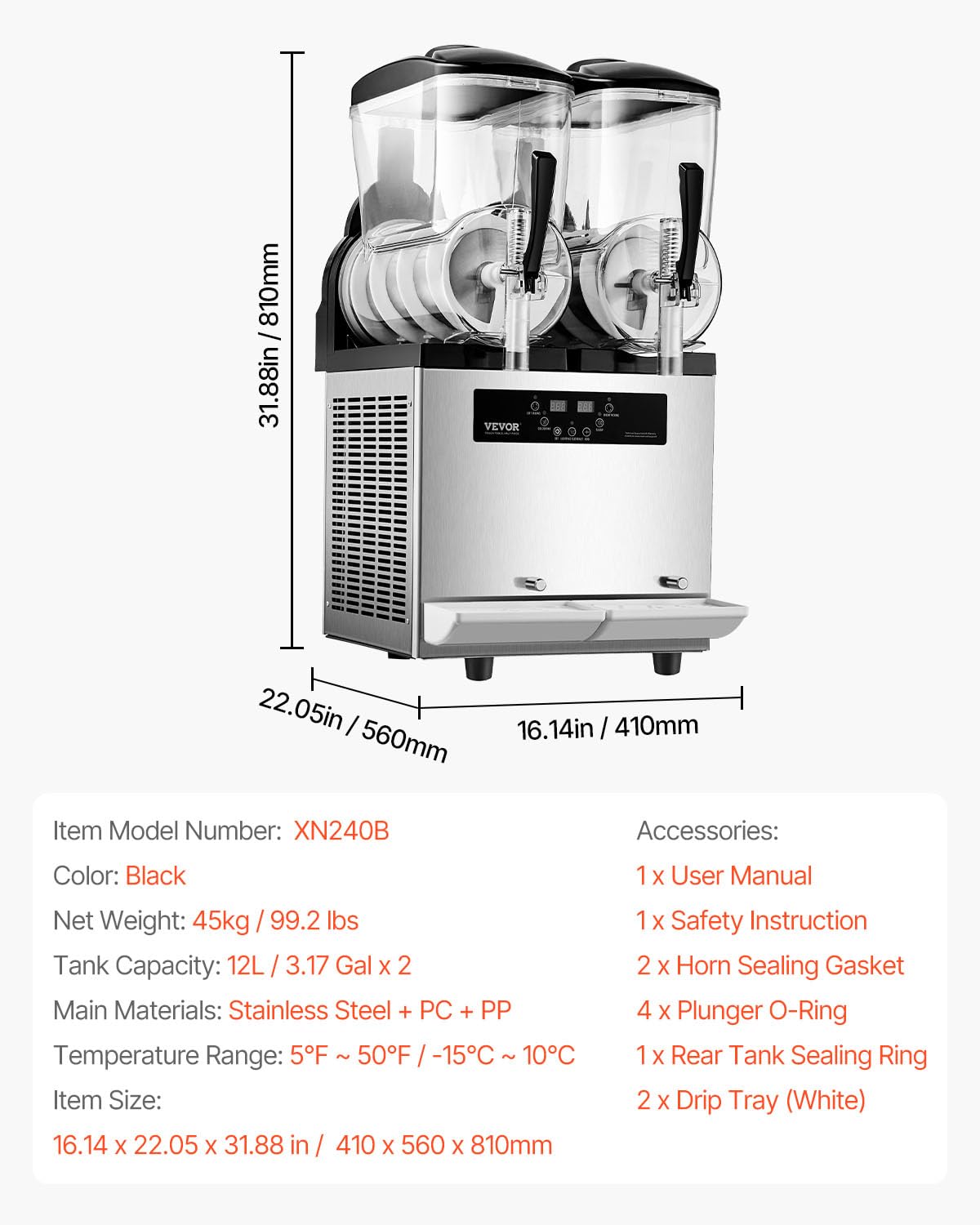 VEVOR Commercial Slushy Machine, 12Lx2 Double Tank Frozen Drink Machine, 96 Cups Stainless Steel Margarita Smoothie Frozen Drink Maker, Slushie Machine for Home Party Restaurants Cafe Bars