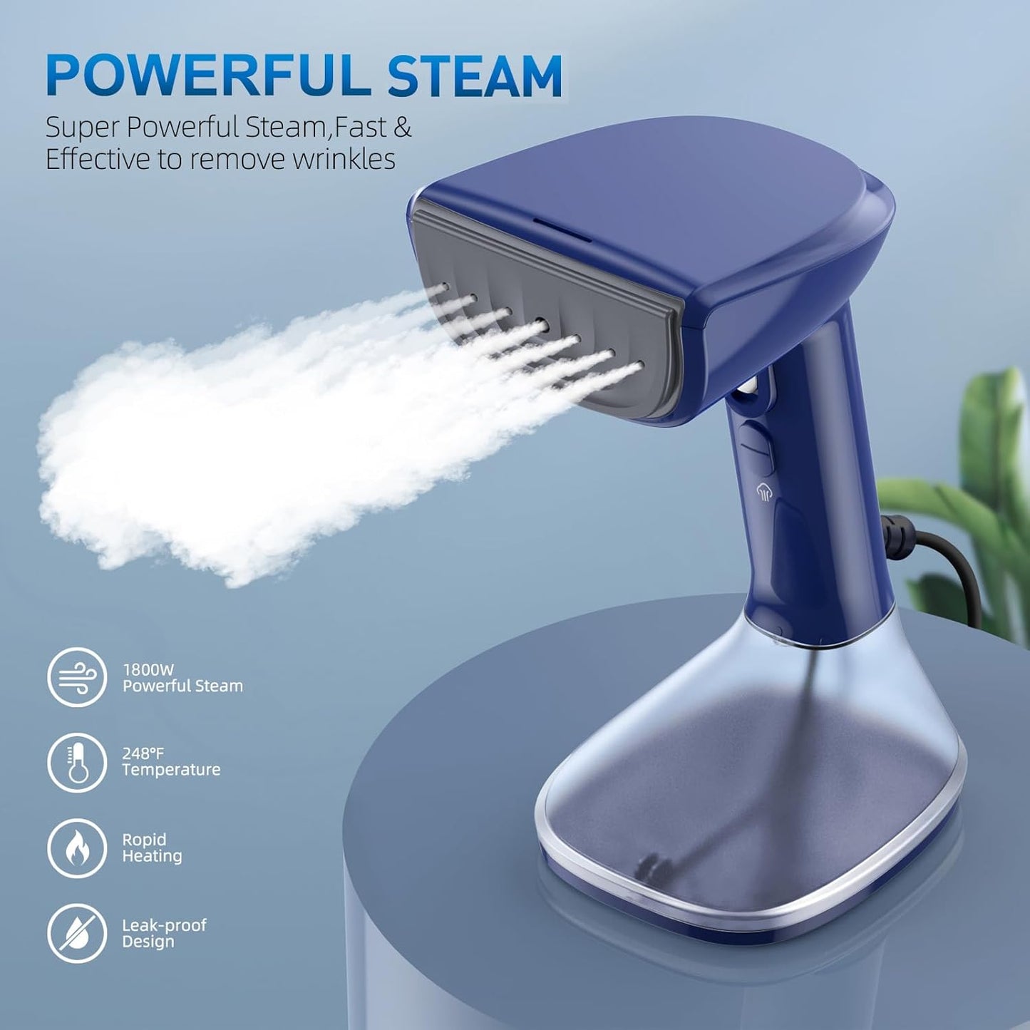 Skiennix Steamer for Clothes - 1800W Powerful Steam, Fast 20-Second Heat-Up, Detachable Tank | Blue