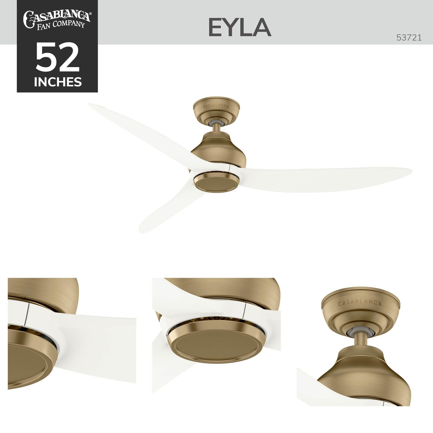 Casablanca - Eyla Indoor/Outdoor Ceiling Fan, 52-inch, 6-speed DC Motor, Energy Star, for porches, patios, sunrooms, bathrooms (Luxe Gold)