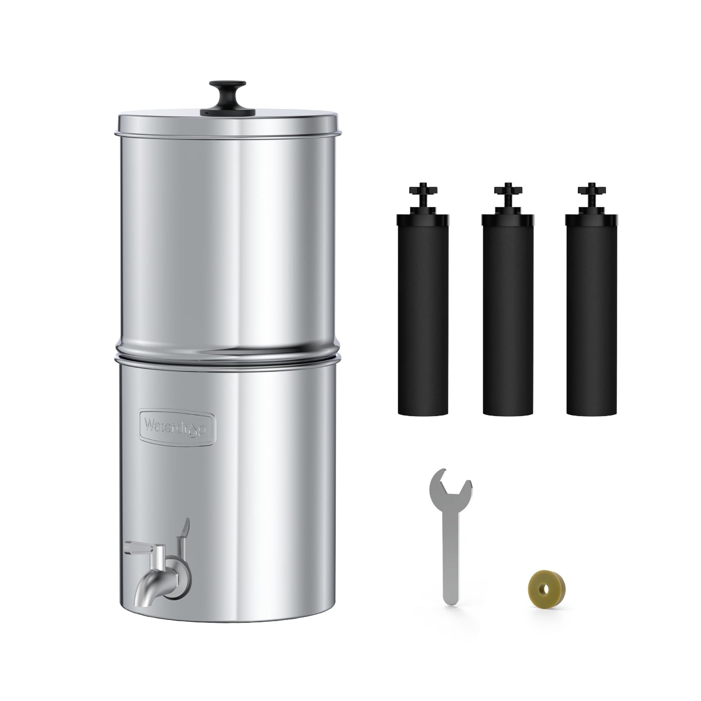 Waterdrop TK-AE Gravity Water Filter System, with 3 Black Carbon Filters and Metal Spigot, 9000 Gallon Longer Lifespan and 150% Faster Flow for Home, Travel, Emergencies, 2.25G
