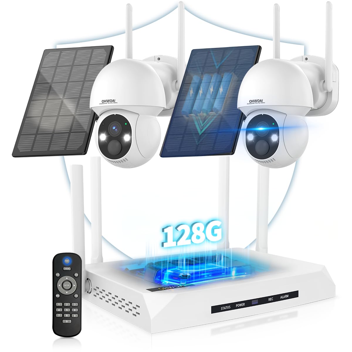 《100% Solar Powered & 2-Way Audio》Outdoor Wireless PTZ Camera System, 4MP Solar Powered Battery Cameras,Home Video Surveillance Systems