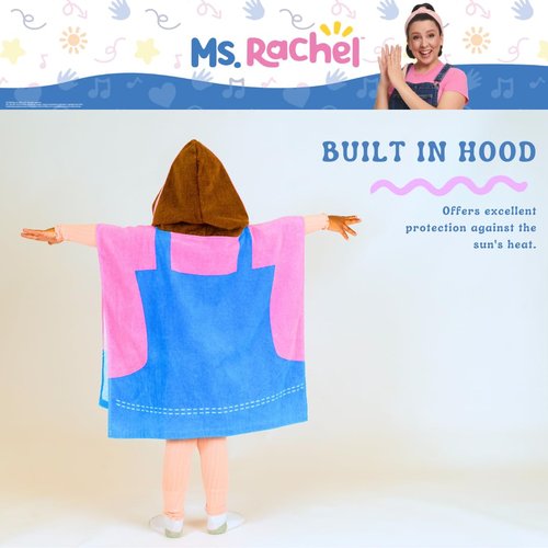 Ms. Rachel Kids Beach/Pool/Bath/Camping Hooded Towel Poncho 24" X 22", Absorbent Cotton Cover up, (Officially Licensed Product) by Franco