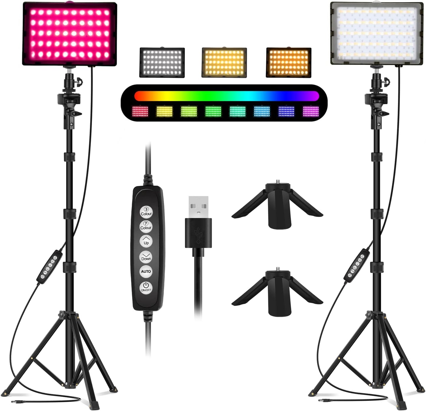 EMART 51 inch Dimmable RGB LED Photography Light with Extendable Selfie Stick & Tripod Stand, Video Light with Mini