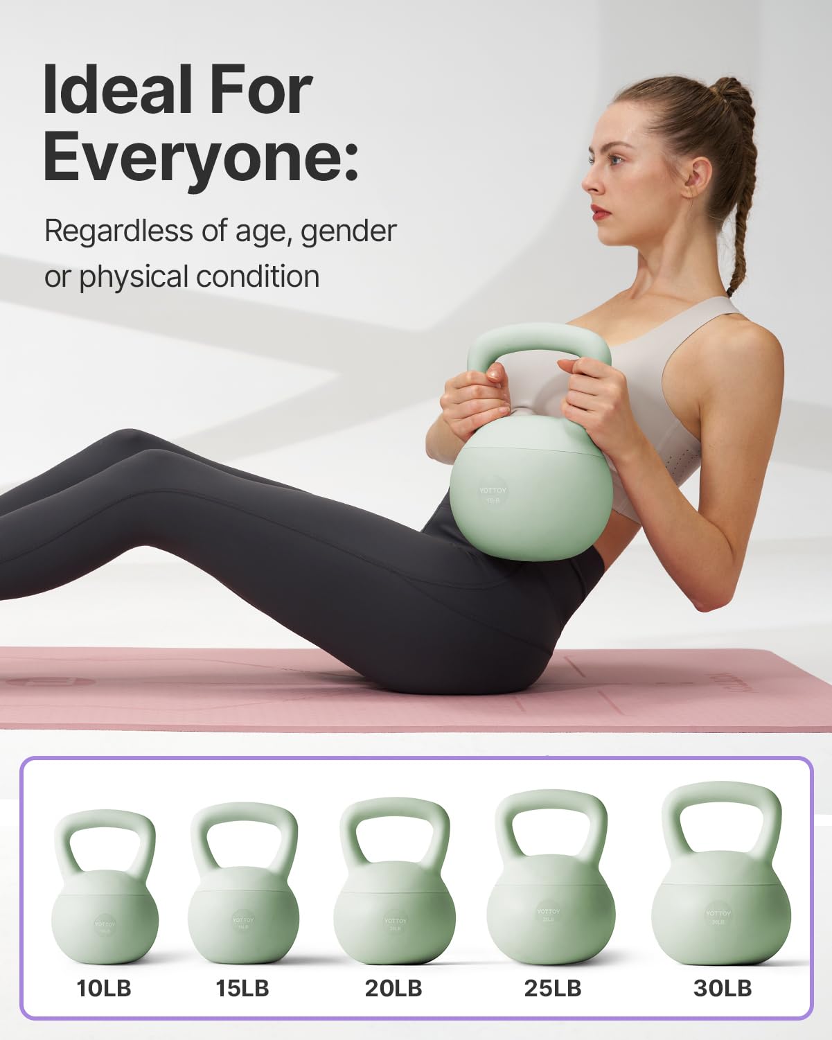 YOTTOY Soft Kettlebell,Kettlebell Anti-Slip Grip Weight for Home Workouts, Kettlebells Set Strength and Safety Guaranteed (Green, 10 LB)