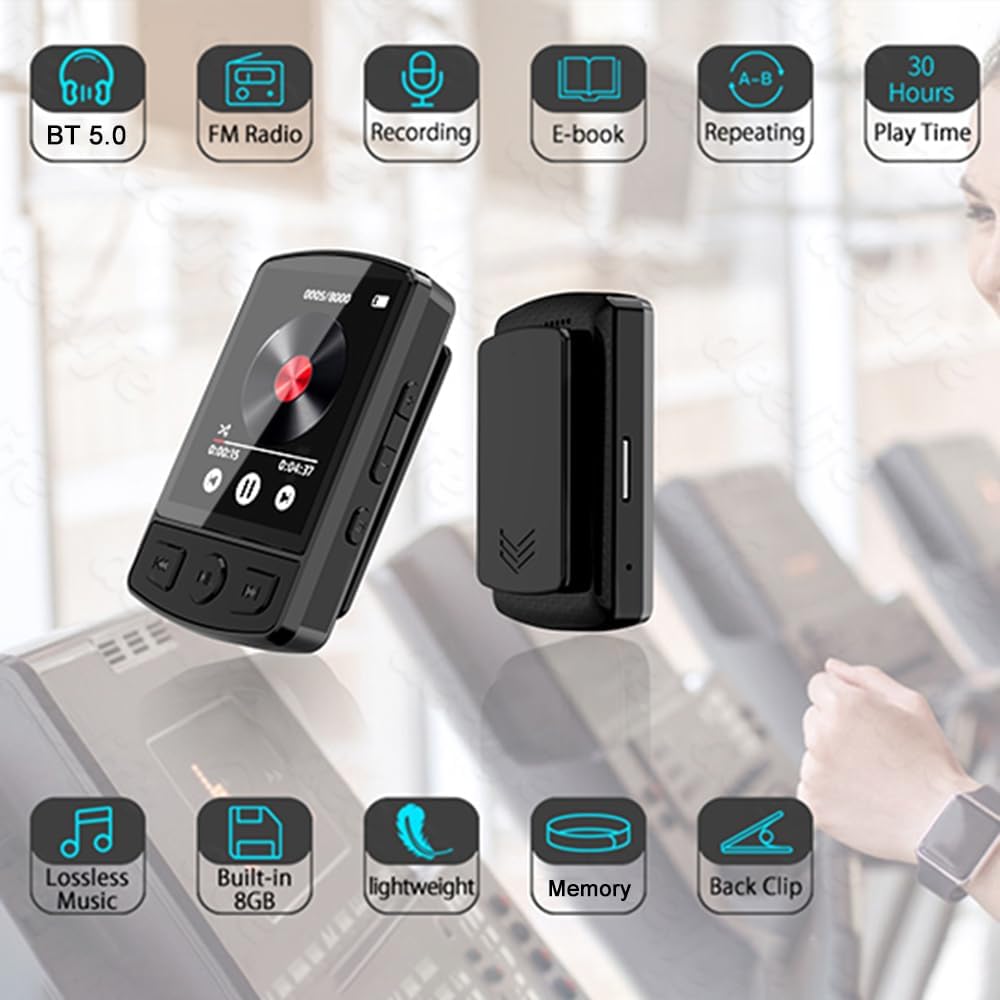 Wisoqu MP3 BT5.2, 30H (8GB) Player, Portable Lossless Music Player with Digital Screen, Speaker, FM Radio, E Book