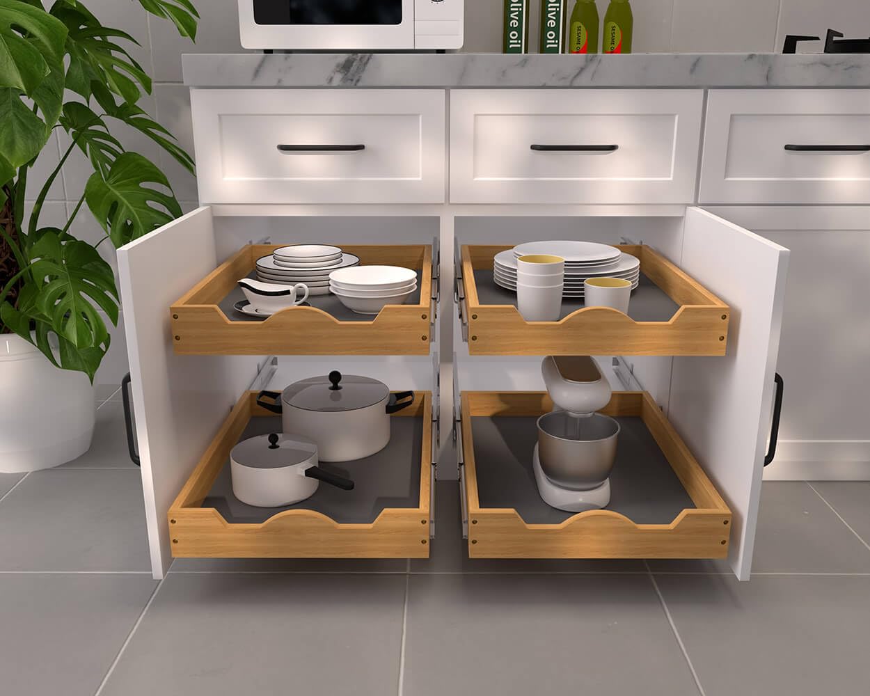 OCG Pull Out Drawers For Kitchen Cabinets 14"W x 21"D, Slide out Wood Drawer Shelf, Pull Out Shelves for Base Cabinet Organization in Kitchen, Pantry, Bathroom