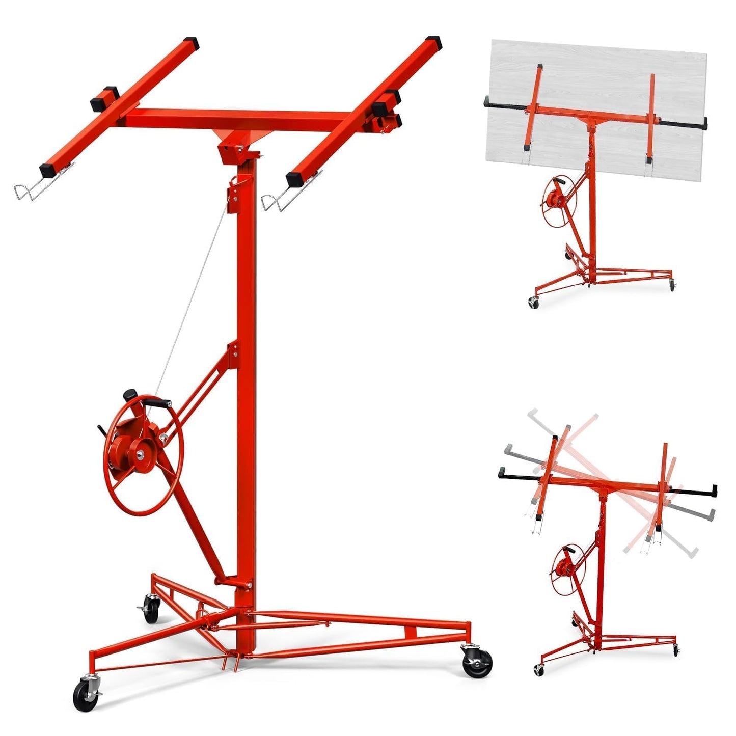 ELOMBR 16FT Drywall Lift Sheetrock Lift, 150LBS Capacity, Drywall Lift Panel Hoist with Telescopic Arm, Drywall Jack Lift with 3 Lockable Wheels for Home Improvement Classic, 4'x16' Panel Size, Red