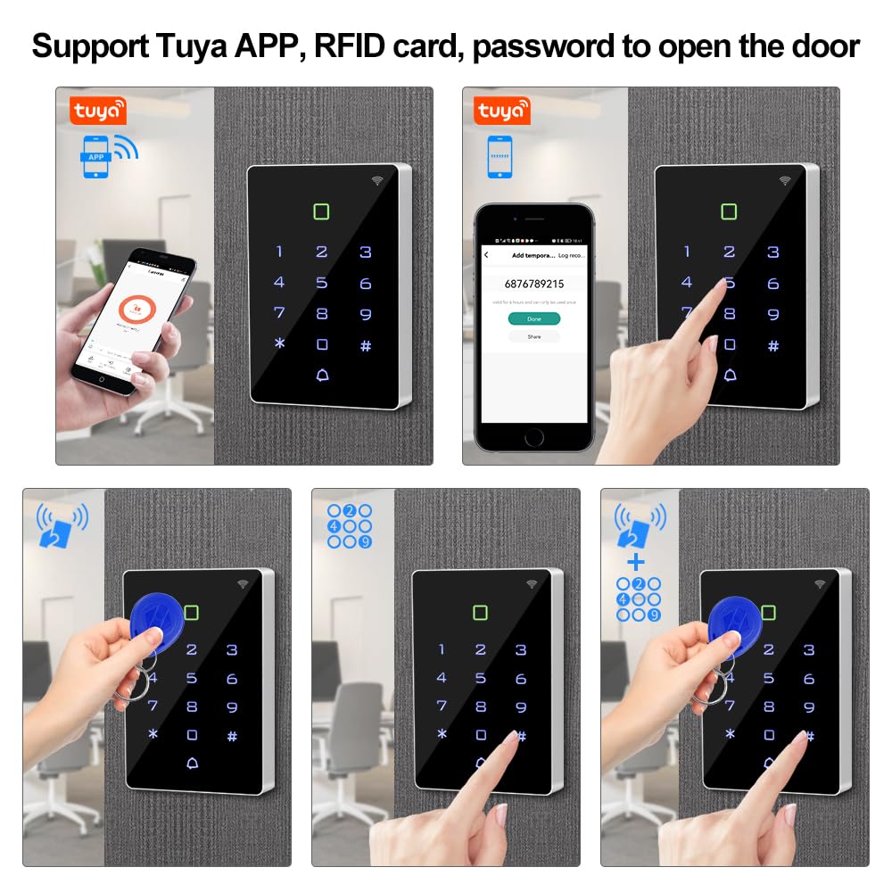 This WiFi-Enabled Graffiti Access Control System Features a Complete Waterproof RFID keypad, a 180kg/350lb electromagnetic Lock, a DC12V/3A Power Supply, an exit Button, and 10 125kHz Key Tags.