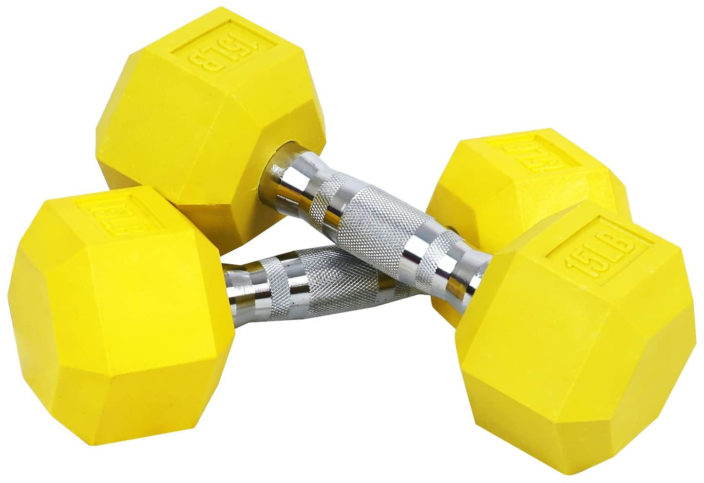 BalanceFrom Rubber Encased Hex Weights Dumbbells Set, Cast Iron Hand Weights with Anti-Slip Grip for Home Gym Strength Training 15LB