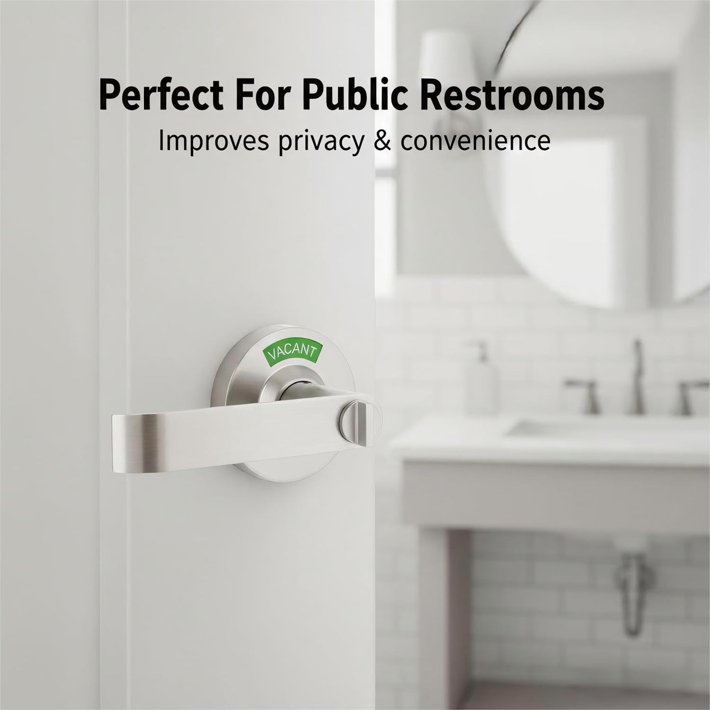 Feeloco Vacant Occupied Bathroom Door Lock - Stainless Steel Privacy Door Handle with Indicator Sign, Fits 1-3/8" to 2" Door, ANSI Grade2 Commercial Door Locks for Restroom Stall, Office, Gym (Silver)