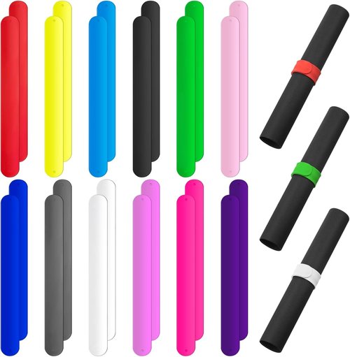 Leyndo Wrapping Paper Roll Holder Clips - 24 Silicone Snap Bands with Covered Metal Strips | 1 x 9 in for Gift Wrapping (Multi Colors)