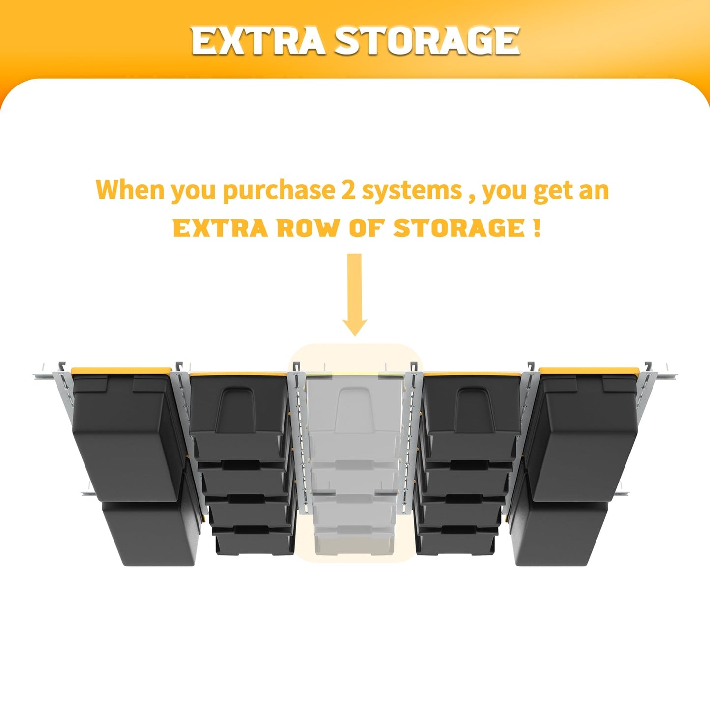 WALMANN Overhead Tote Storage Rail System, Garage Ceiling Bin Storage Rack Heavy Duty Adjustable Tote Slide Rails(White, Bins are not Included)