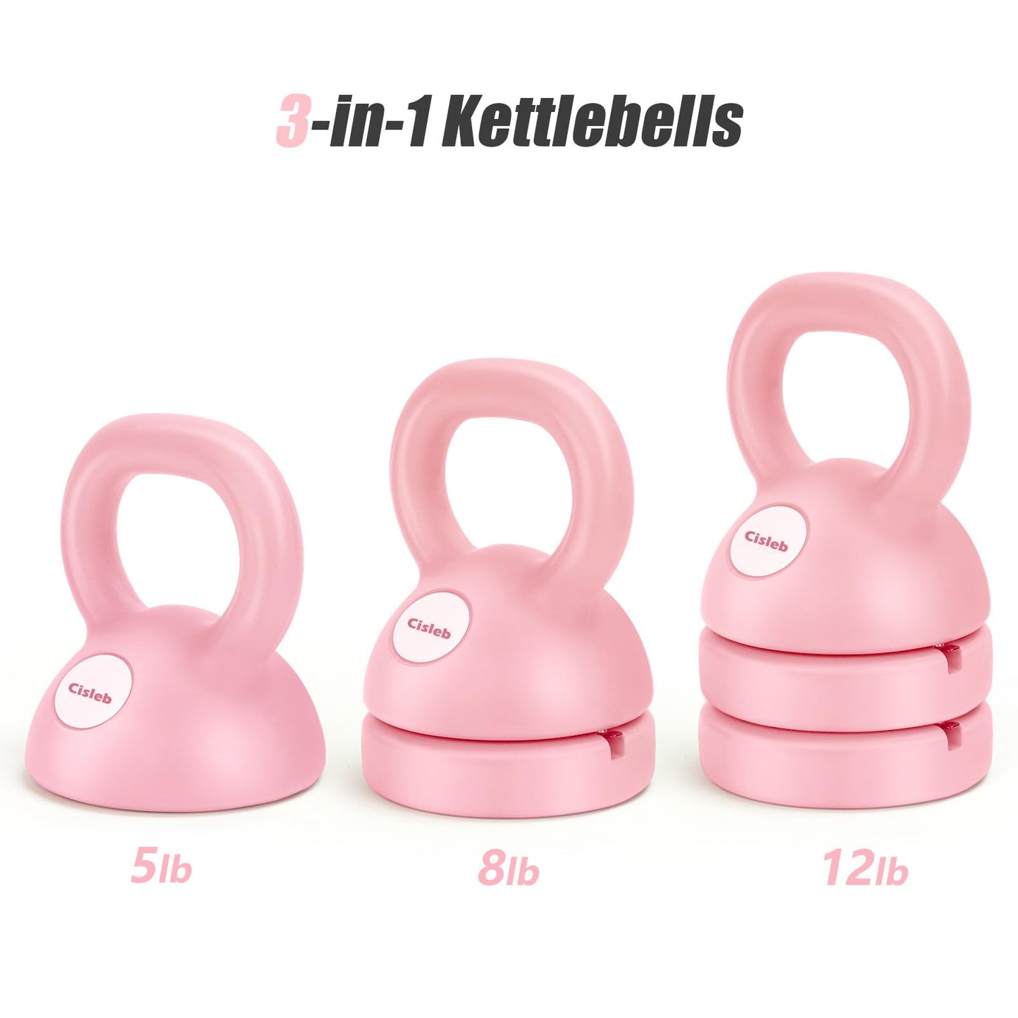 Cisleb Adjustable Kettlebell Weight Set: 3-in-1 Kettlebells (5lbs 8lbs 12lbs) for Home Gym Full-Body Workout Strength Training Weight Loss | Good for Beginners & Women Men