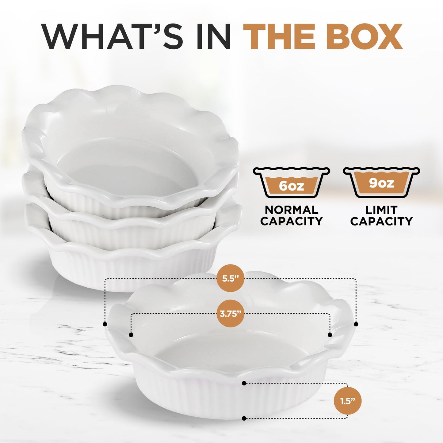 Aunt Shannon's Kitchen White Ceramic Mini Pie Pans - Set of 4 - Small 5.5 Inch Pie Pans with Classic Fluted Rims - Individual Pot Pie Pans for Pot Pies, Quiches, Puddings - Pot Pie Baking Dishes