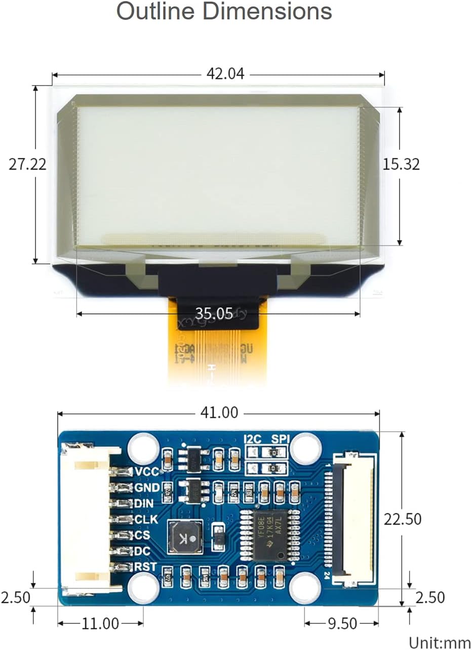 XYGStudy 1.51inch 12864 SPI/I2C 4 3 STM32 Transparent OLED Light Blue Color Display Module Interfaces for Raspberry Pi