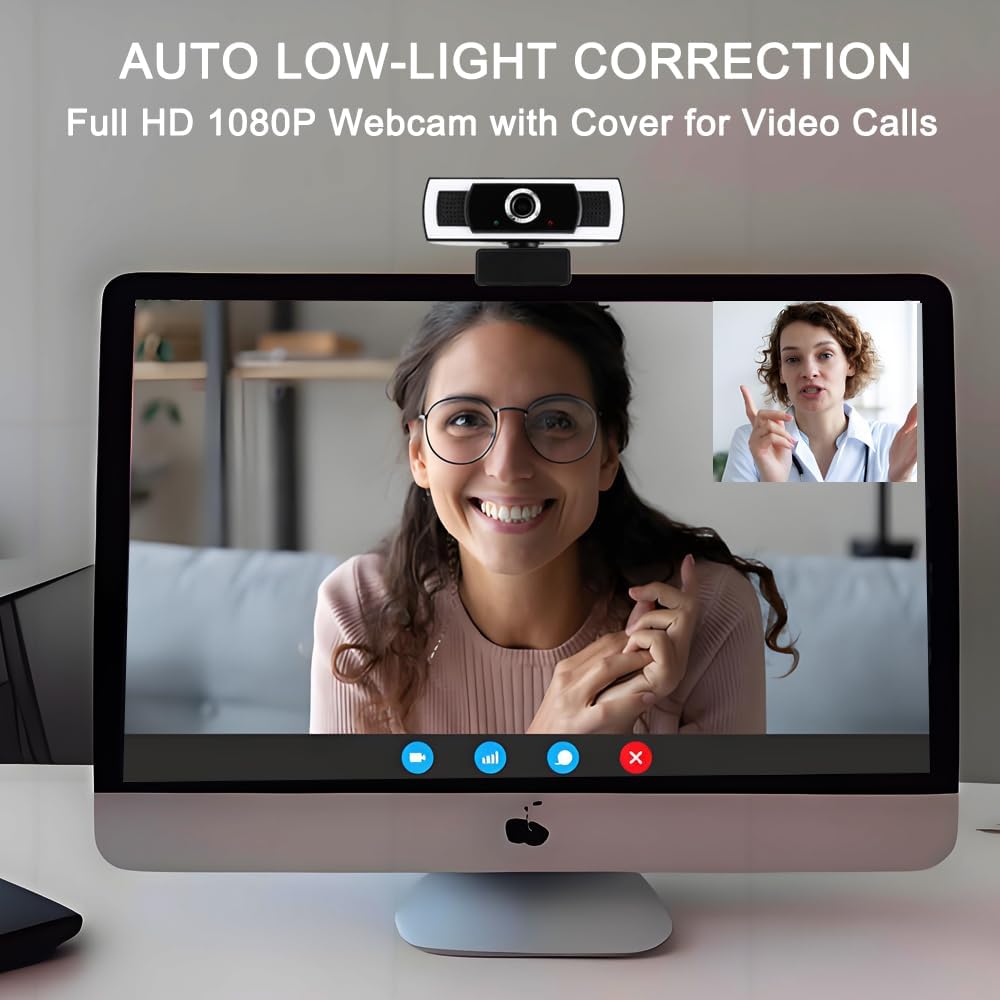 WEISHIXIN 1080P Webcam with Microphone, auto Zoom, Software Control & Privacy Cover, USB HD Computer Web Camera, Plug