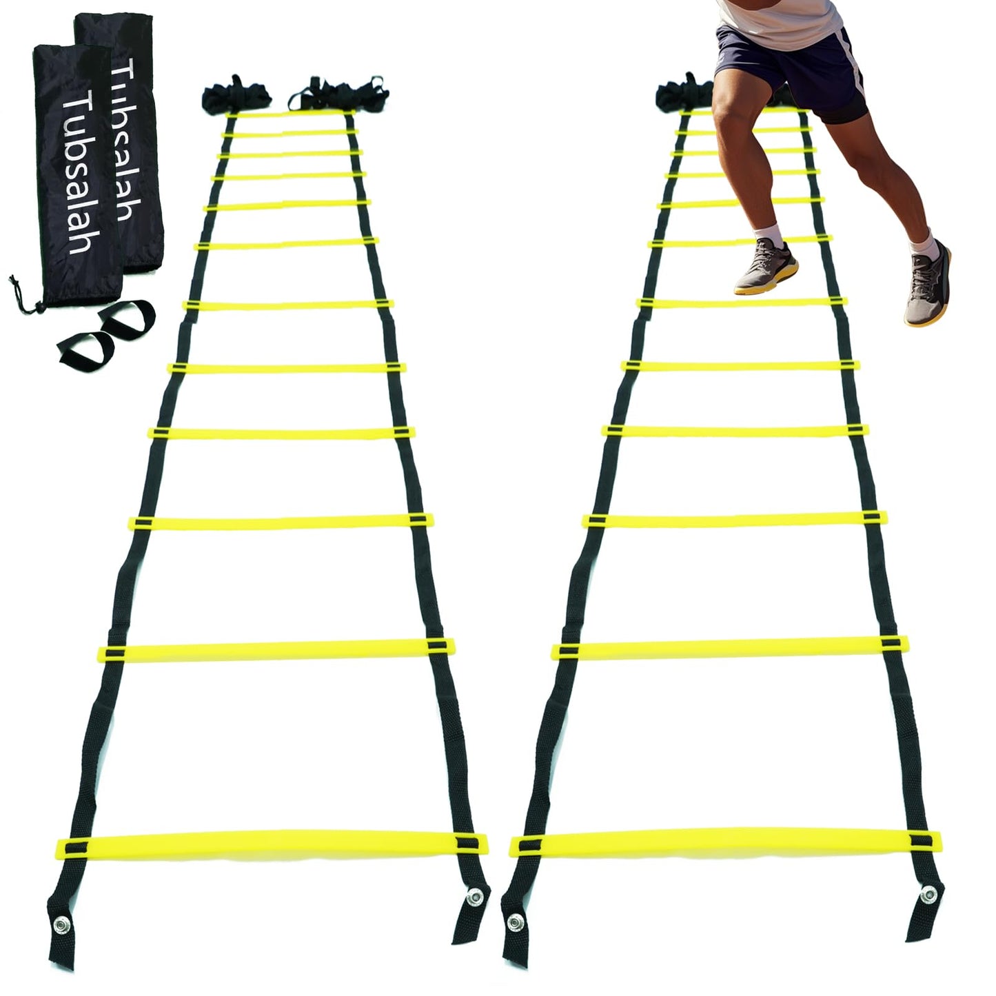 Tubsalah 20ft Adjustable Agility Ladder with Carry Bag – Football Training Equipment & Speed Ladder for Soccer, Basketball – Agility Training Equipment for Footwork Drills （2Pack）