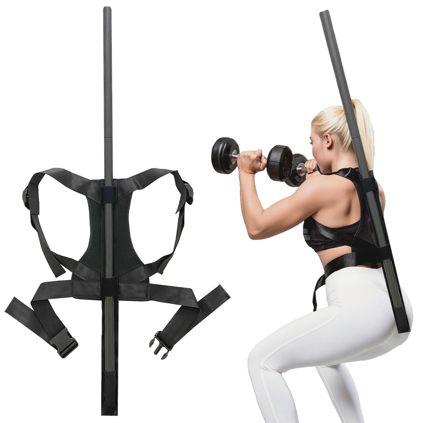 bibahala Fitness Posture Correction Stick with Adjustable Harness Gym Girl Essentials Workout Sets for Women Alignment Rod for Squats, Deadlifts, Hip Hinge, Kettle Balls for Women