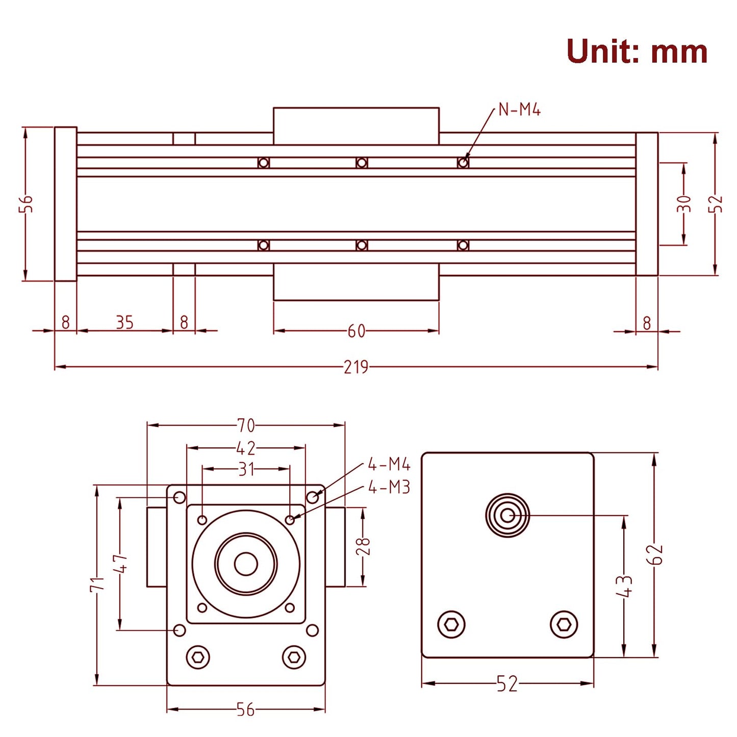 Zeberoxyz Fully Enclosed Linear Rail Guide Ballscrew SFU1605 with Square Linear Rails with NEMA23 Stepper Motor, 100mm Effective Stroke Length for CNC Router Parts (Size:100mm)