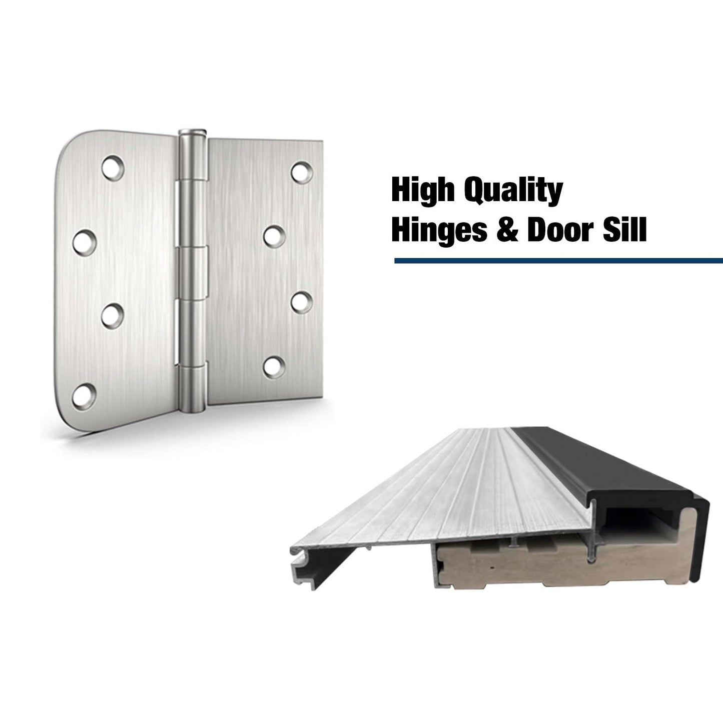 36 x 80 Fiberglass Entry Door with Brickmould, Black Finish Knock-Down Fiberglass Door with 4-9/16 Vinyl Frame, 4-Lite Frosted Glass - Contemporary Style for Home's Front Entrance Left Hand Inswing
