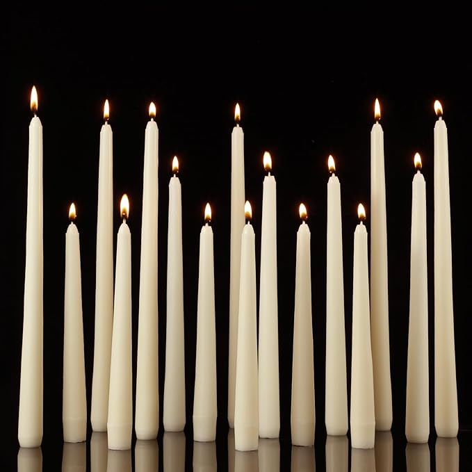 MTLEE Multi Height Beige Taper Candles - Unscented, 8/10/12 Inch, 8 Hour Burn Time, Perfect for Dinner Parties & Home Decoration (36 Pack)