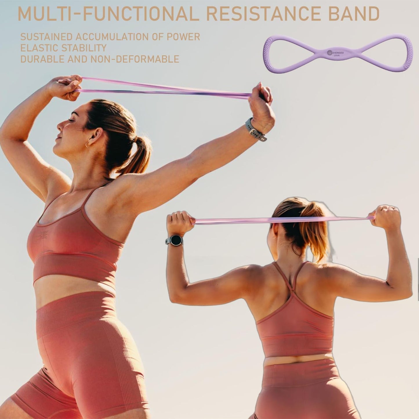 Figure 8 Resistance Band, 2025 New Figure 8 Resistance Bands for Women, Exercise Band with Handles for Working Out, Arm, Back, Fullbody Yoga Pulling Rope, Elastic Stretch Bands（15 LB (Blue)