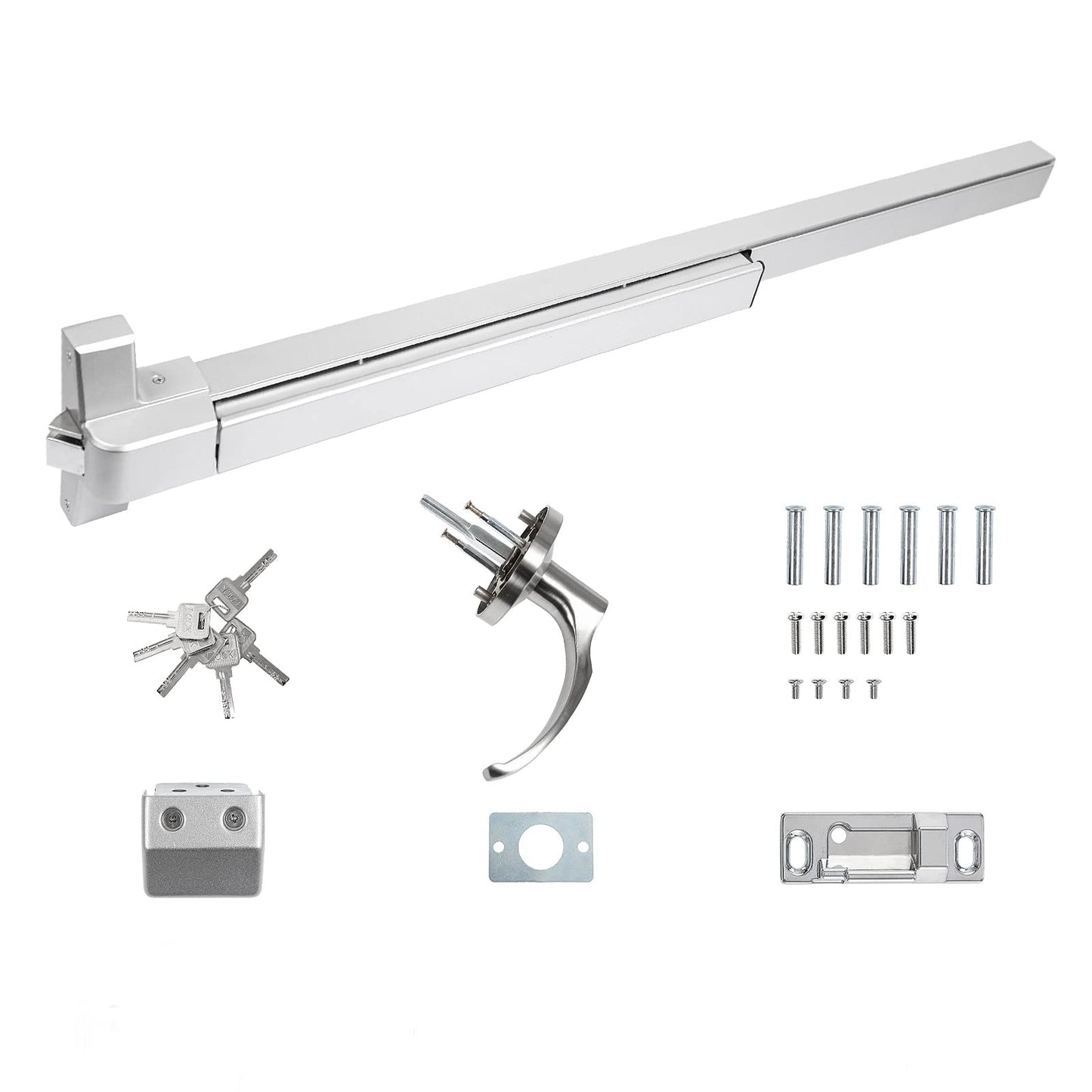 IRONWALLS Panic Bars for Exit Doors 41”, Stainless Steel Commercial Push Bar Panic Exit Device with Exterior Door Lever Handle, Push Bar Door Lock Emergency Door Hardware for 41”-53” Doors