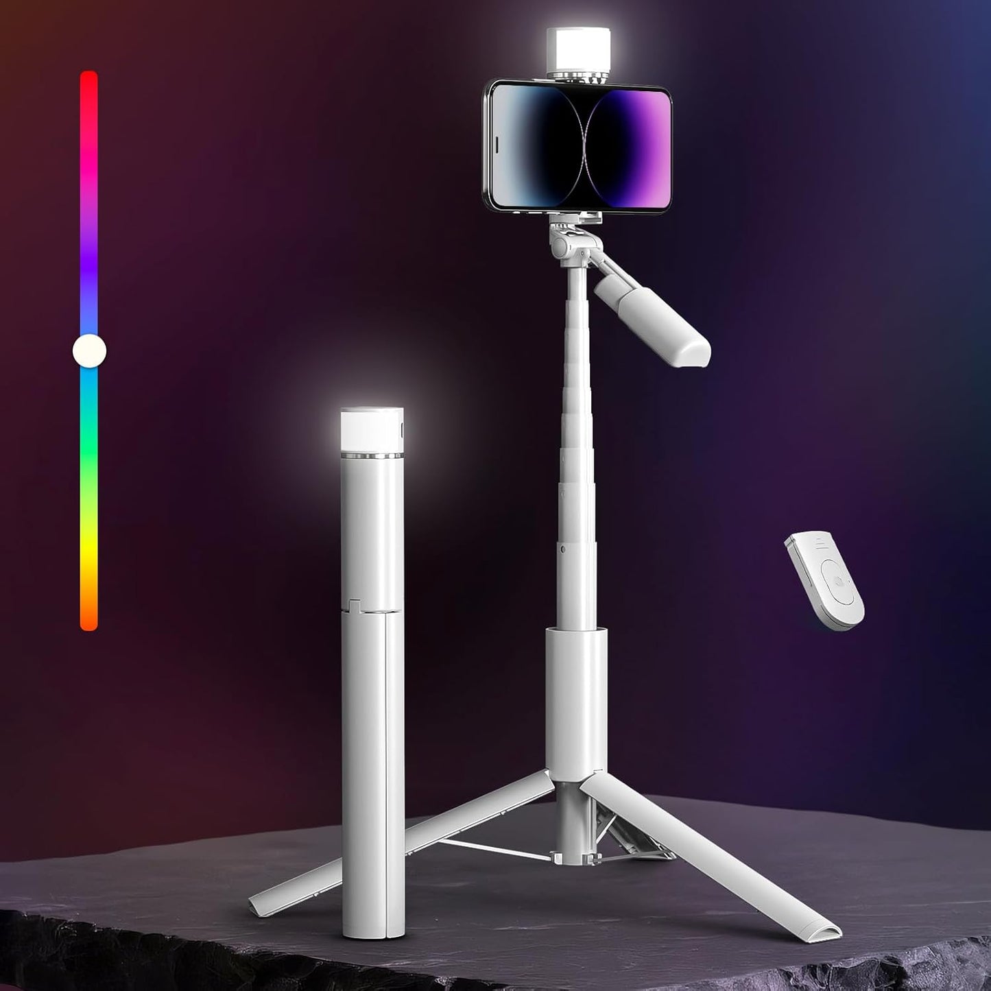 BOMIDI 50'' 6 1 Phone Tripod with Remote, Tripod for iPhone, in Selfie Stick with Light & Holder, Extendable Cell Phone