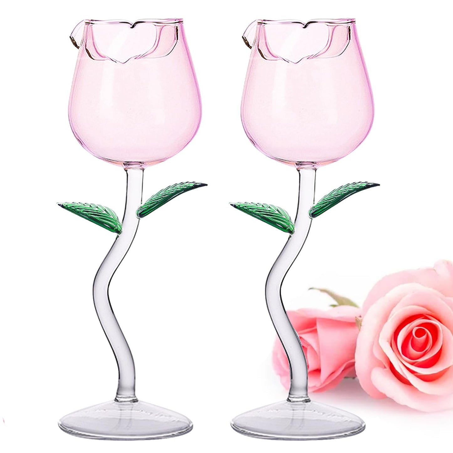 INFTYLE Rose Wine Glasses Set of 2 Creative Wine Goblet Champagne Flutes Classy Red Wine Glass, Ideal Gifts for Housewarming, Wedding, Birthday Celebrations