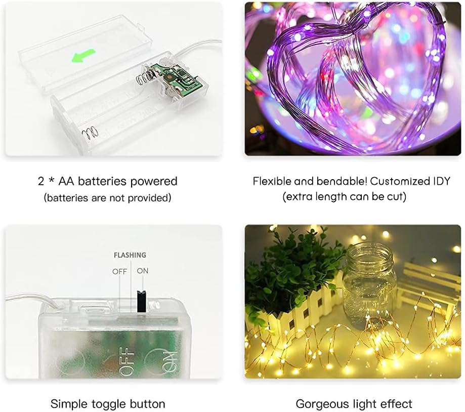 Skiennix Waterproof LED String Lights - 2 Pack 20ft 60 LED Fairy Lights | Multicolor Copper Wire
