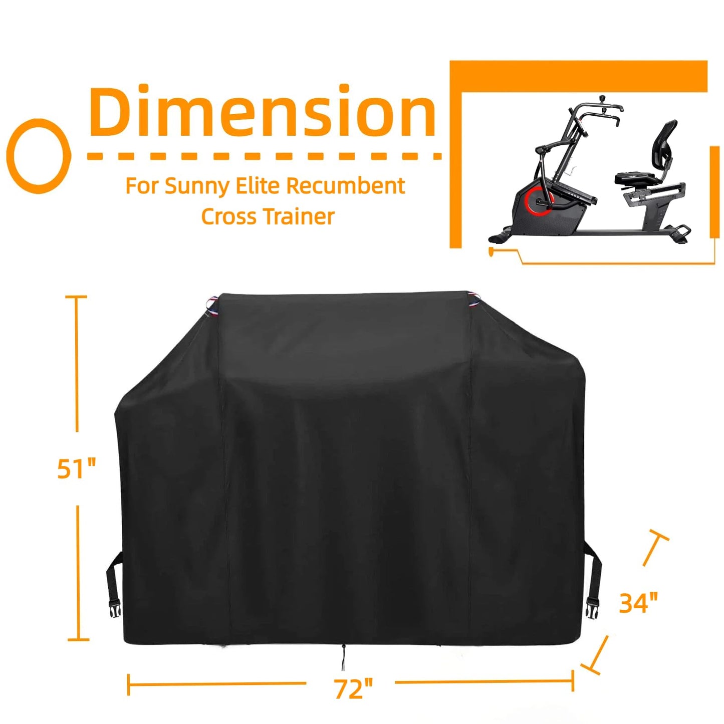 Guisong Exercise Bike Cover for Sunny Health and Fitness Elite Recumbent Cross Trainer,Heavy Duty Fitness Equipment Cover for Elliptical Machine,72"L x 34"W x 51"H