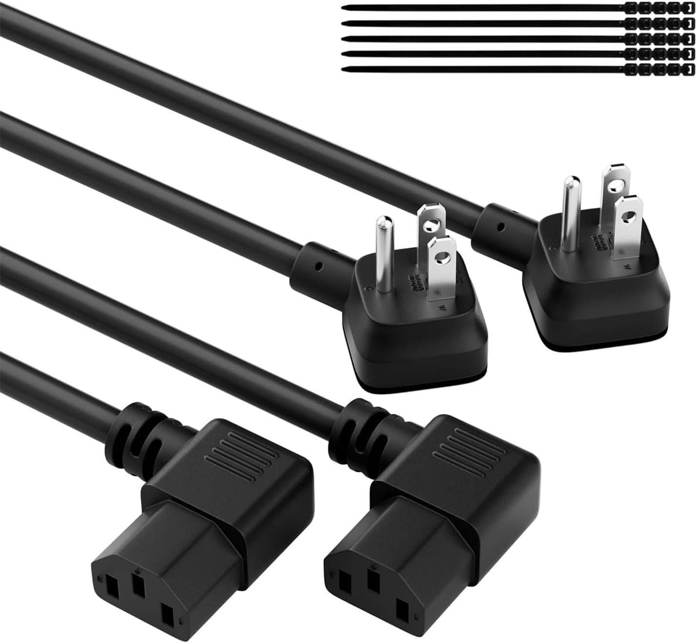 Elecan 3-Prong 45 90 7 Ft/2 Pack, 18AWG 125V 10A Degree Flat to Angled Plug Replacement Power Cord Heatproof Flexible