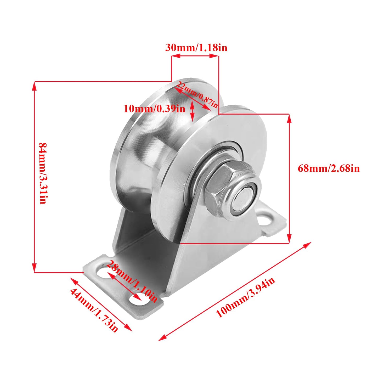 Stainless Steel U Groove Roller Gate Track Roller Heavy Duty Sliding Gate Wheels Double Bearing Garage Door Pulley Solid Bracket Plate Casters for Rolling Gate Industrial Machines