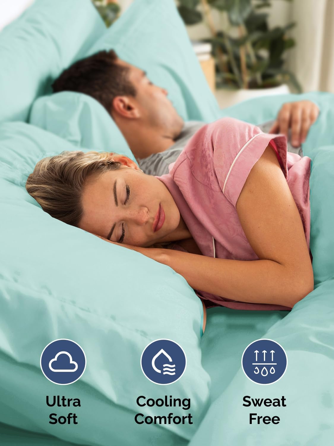 Skiennix Extra Deep Queen Sheet Set - 6 Piece Breathable Cooling Bedding - Soft Wrinkle-Free Spa Blue