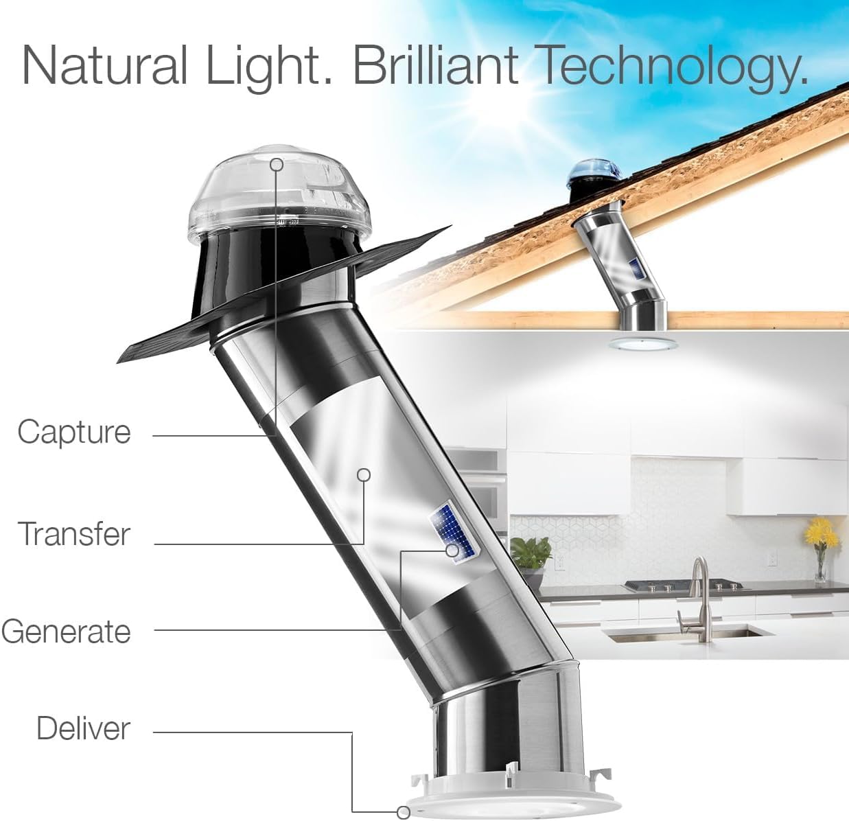 Solatube® 160 ISn 10-inch Tubular Skylight Kit – Solar NightLight & High Velocity Hurricane Zone (HVHZ) Certified – 40-inch Reach for Bathrooms & Hallways – Includes Pitched Roof Flashing