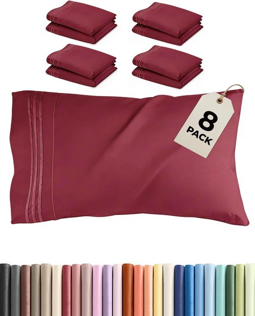 King Pillow Cases by [Brand Name] - Ultra Soft Hotel Quality Covers | Comfy, Wrinkle-Free & Easy Care - 8 Piece Set in Burgundy