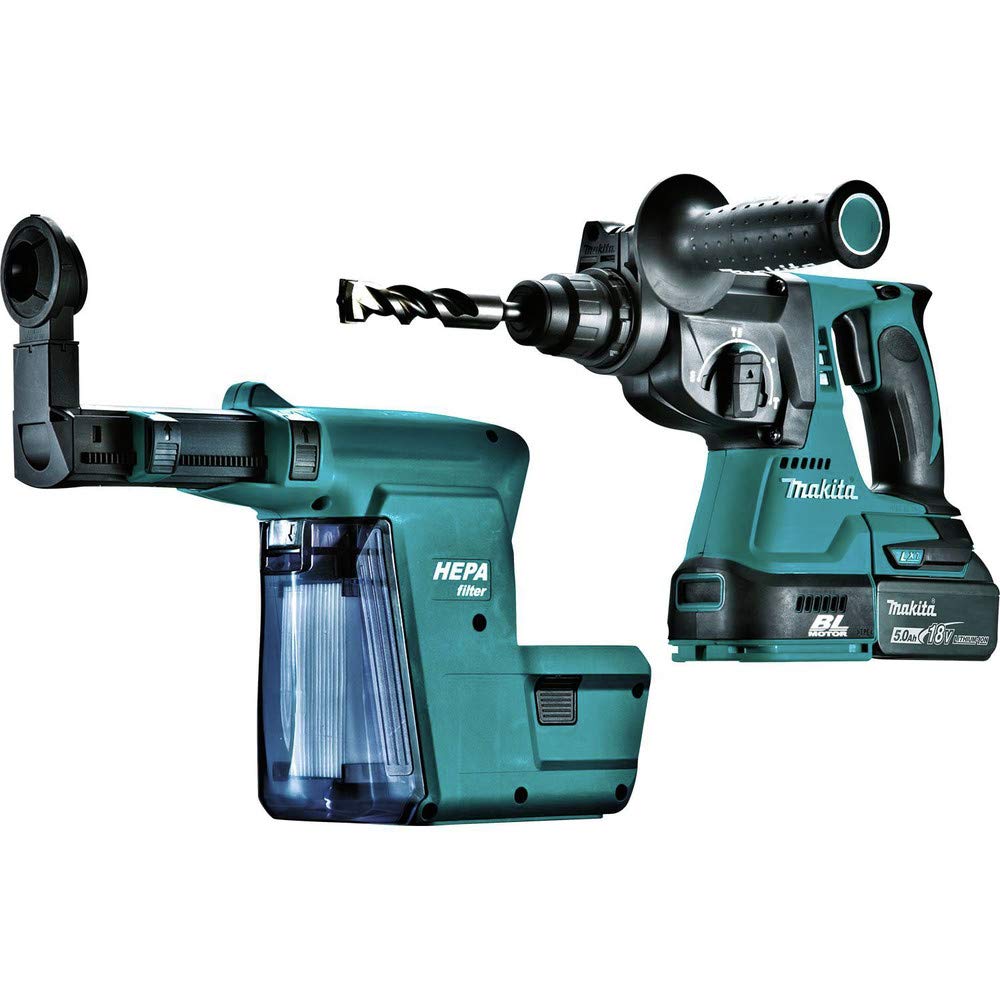 Makita XRH011TX 18V LXT Lithium-Ion Brushless Cordless 1" Rotary Hammer Kit, Accepts Sds-Plus Bits, w/Hepa Vacuum Attachment (5.0Ah),