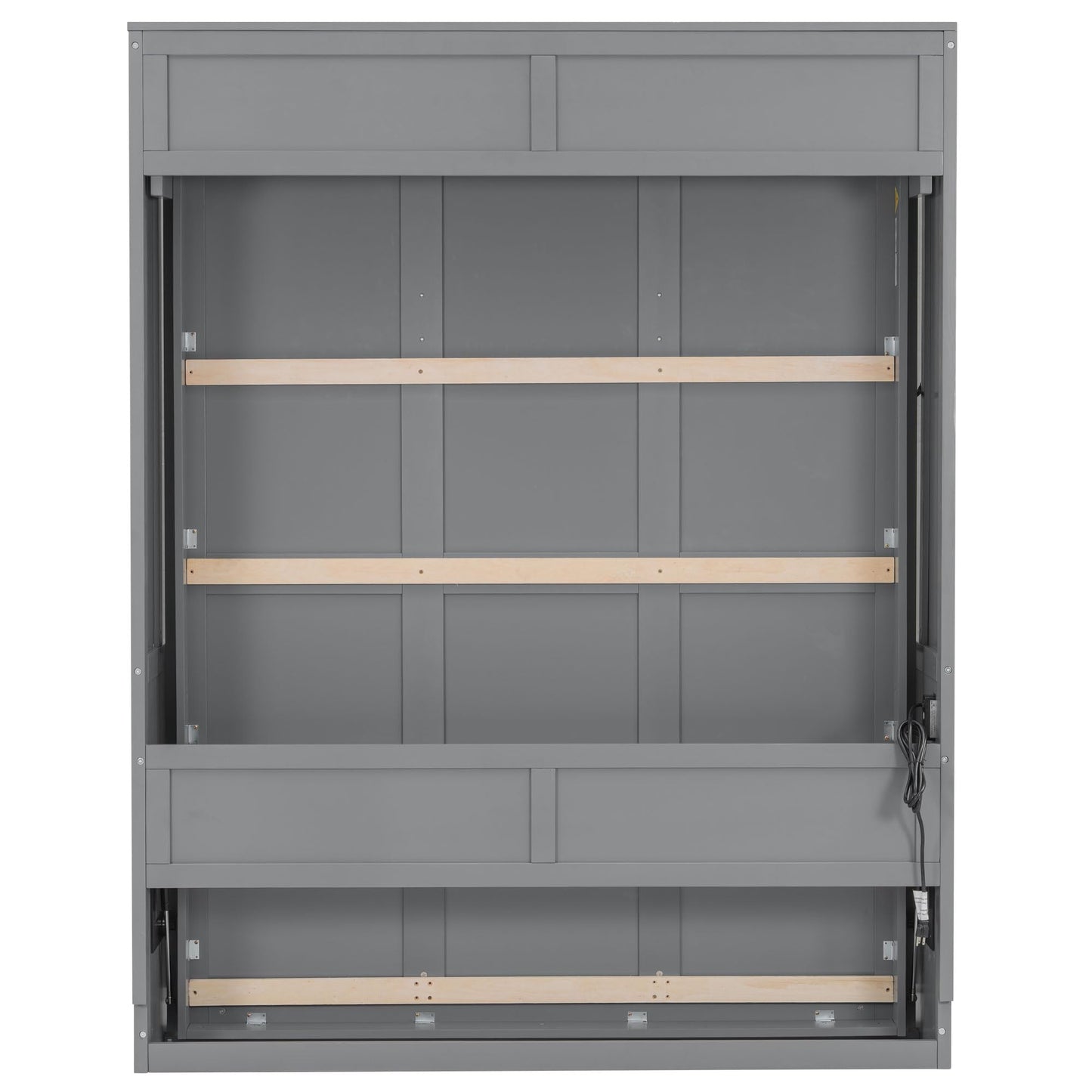 GDFStudio Queen Size Murphy Bed with Desk, LED Lights and USB Charging Ports, Wall-Mounted Space-Saving Bed, Solid MDF + Plywood, Foldable Design, Modern Home Office and Guest Room Solution, Gray
