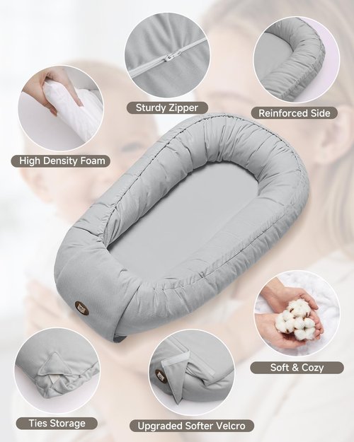 Baby Lounger - Adjustable Newborn Lounger for 0-24 Months | Breathable & Soft Tummy Time Lounger in Grey
