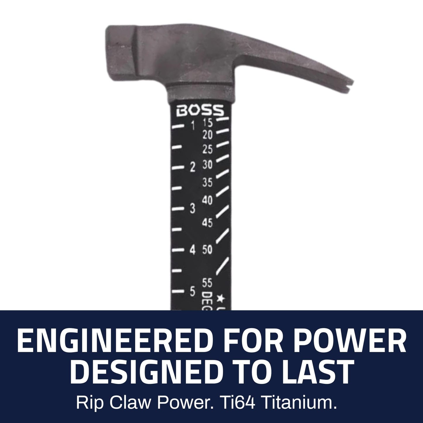 Boss Hammer 10 oz. Construction Grade Ti64 Titanium Hammer with Tough-Fiber Shock-Absorbing Fiberglass Handle - No-Slip Grip, Smooth Faced - Made in USA - BH10TIPFS